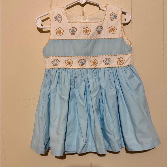 Christian Elizabeth Other - Embroidered Shells Light Blue & Cream Girls Dress